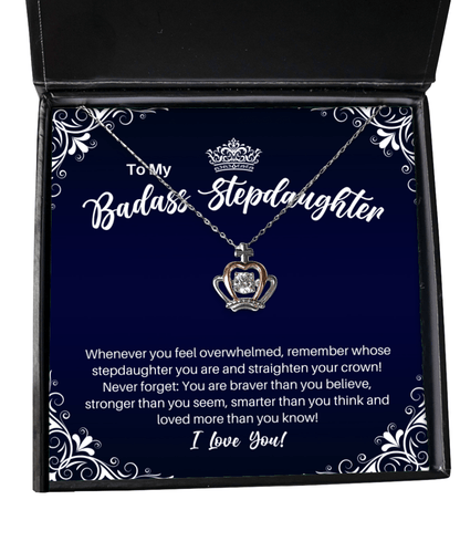 To My Badass Stepdaughter Crown Necklace - Straighten Your Crown - Motivational Graduation Gift - Stepdaughter Birthday Christmas Gift
