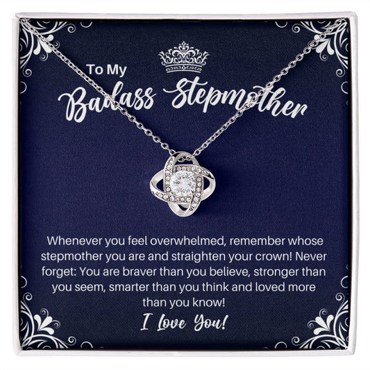 To My Badass Stepmother Necklace - Straighten Your Crown - Motivational Graduation Gift - Stepmom Birthday Mother's Day Christmas Gift 14K White Gold Finish / Standard Box