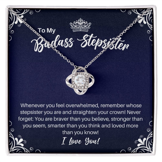 To My Badass Stepsister Necklace - Straighten Your Crown - Motivational Graduation Gift - Stepsister Birthday Christmas Gift 14K White Gold Finish / Standard Box