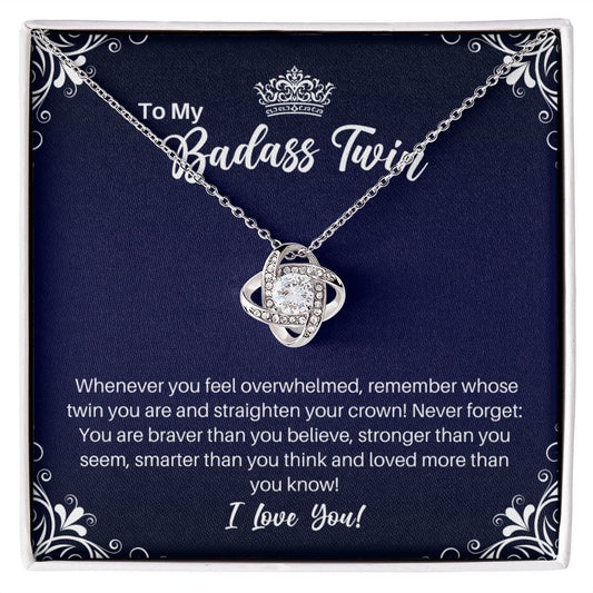 To My Badass Twin Necklace - Straighten Your Crown - Motivational Graduation Gift - Twin Birthday Christmas Gift 14K White Gold Finish / Standard Box