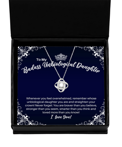 To My Badass Unbiological Daughter Necklace - Straighten Your Crown - Motivational Graduation Gift - Stepdaughter Birthday Christmas Gift - LKS