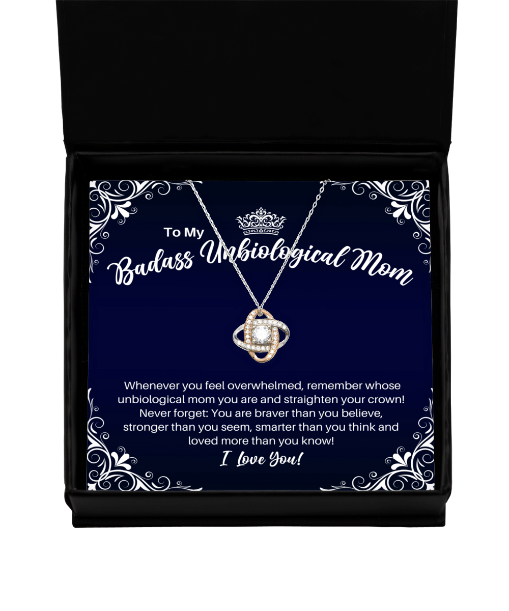 To My Badass Unbiological Mom Necklace - Straighten Your Crown - Motivational Graduation Stepmom Mother-in-Law Birthday Christmas Gift - LKRG