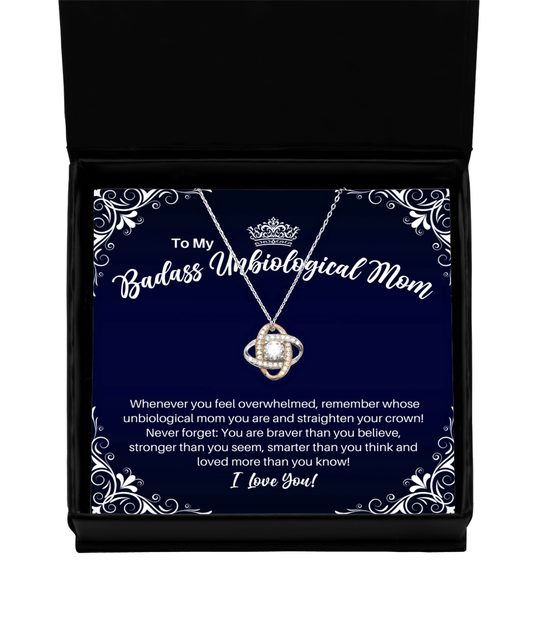 To My Badass Unbiological Mom Necklace - Straighten Your Crown - Motivational Graduation Stepmom Mother-in-Law Birthday Christmas Gift - LKRG