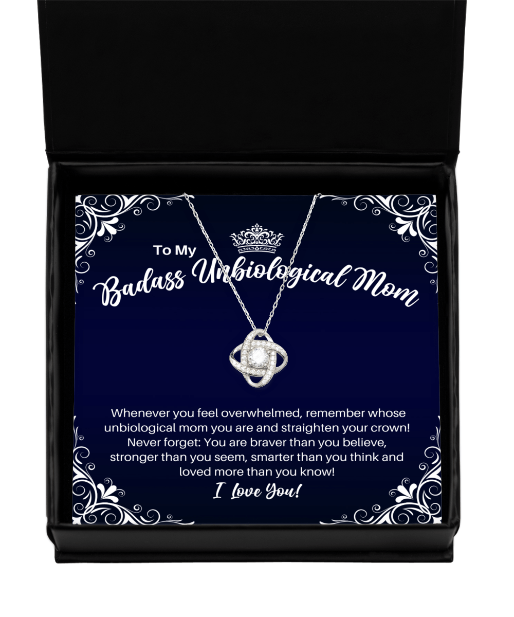To My Badass Unbiological Mom Necklace - Straighten Your Crown - Motivational Graduation Stepmom Mother-in-Law Birthday Christmas Gift - LKS