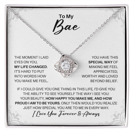 To My Bae Necklace - My Missing Piece - Valentine's Day Anniversary Gift - Girlfriend Wife Fiancee Soulmate Birthday Christmas Gift 14K White Gold Finish / Standard Box