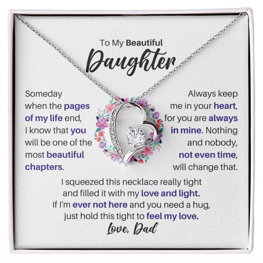 To My Beautiful Daughter Love Dad Necklace - Forever Love Heart Gift for Daughter 14k White Gold Finish / Standard Box