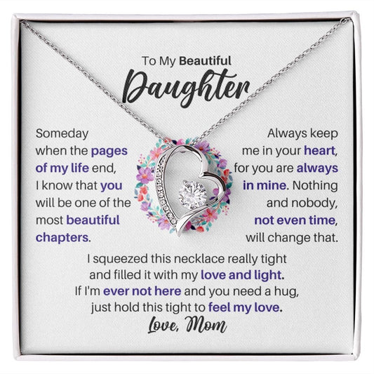 To My Beautiful Daughter Love Mom Necklace - Forever Love Heart Gift for Daughter 14k White Gold Finish / Standard Box