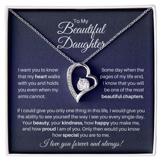 To My Beautiful Daughter Necklace - My Heart Walks With You - Forever Love Jewelry Gift for Daughter 14k White Gold Finish / Standard Box