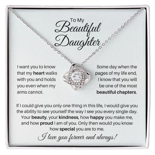 To My Beautiful Daughter Necklace - Proud of You - Gift for Daughter Birthday Christmas Graduation 14K White Gold Finish / Standard Box