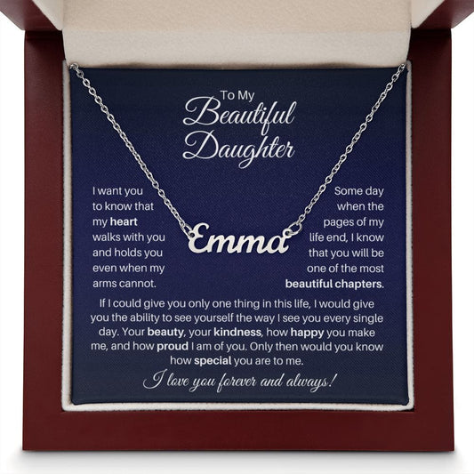 To My Beautiful Daughter Personalized Name Necklace - My Heart Walks With You - Custom Jewelry Gift for Daughter