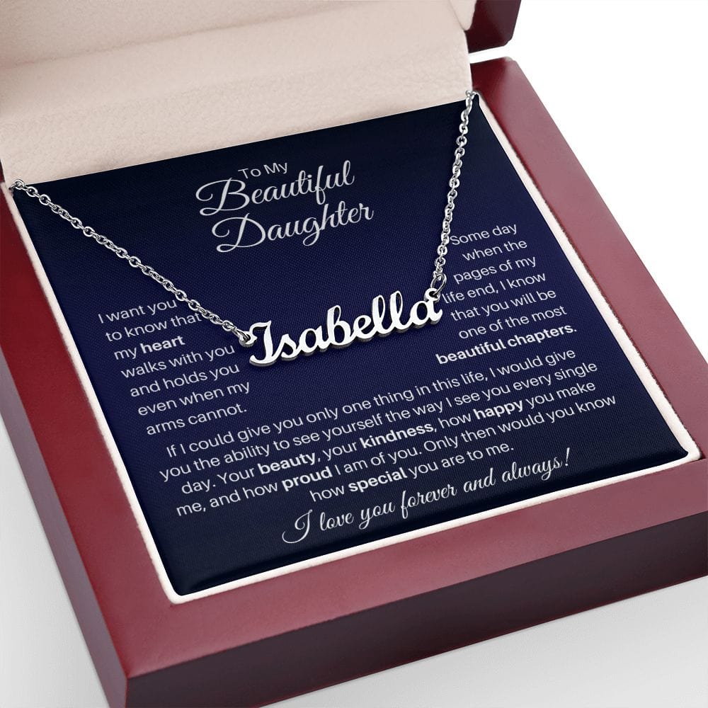To My Beautiful Daughter Personalized Name Necklace - My Heart Walks With You - Custom Jewelry Gift for Daughter