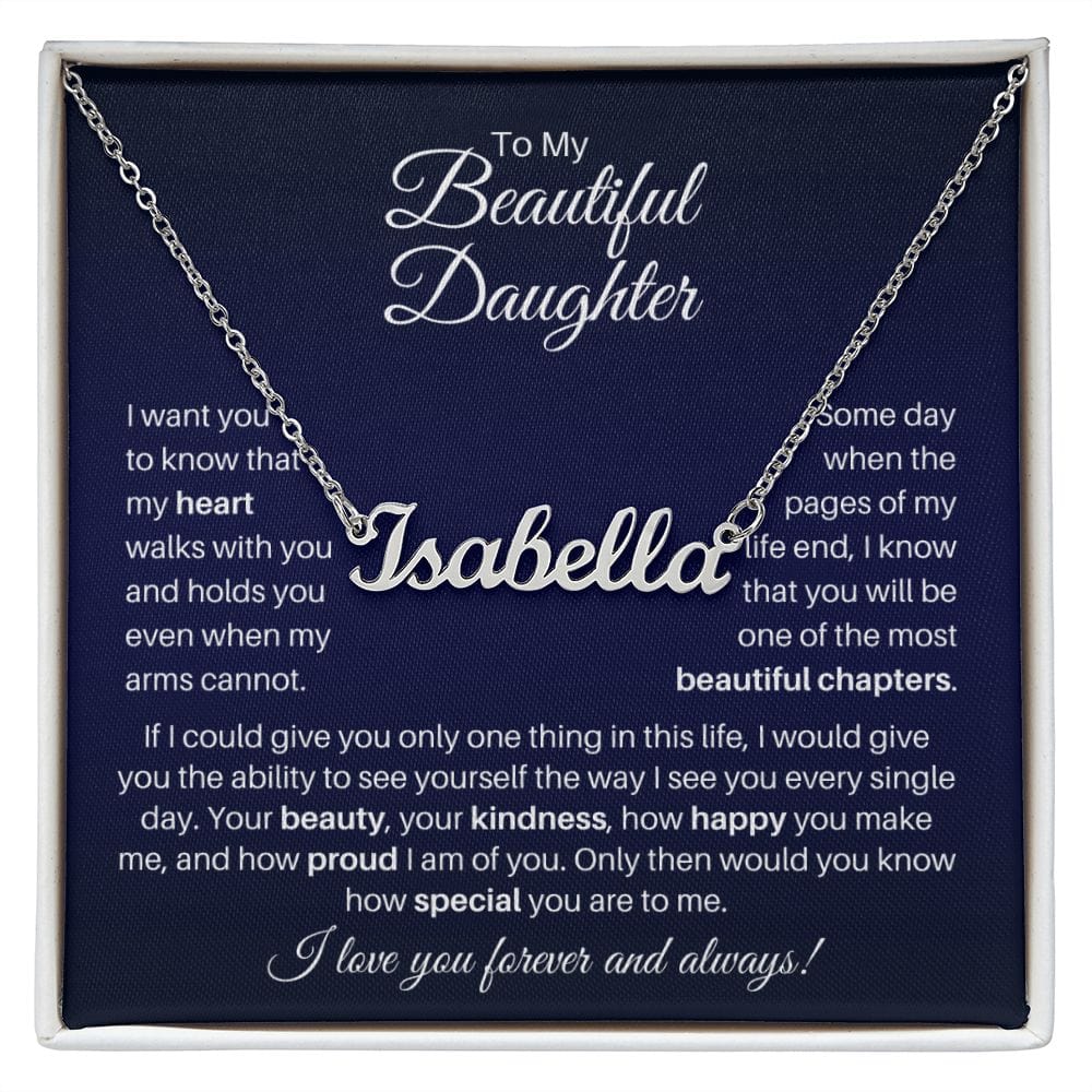 To My Beautiful Daughter Personalized Name Necklace - My Heart Walks With You - Custom Jewelry Gift for Daughter