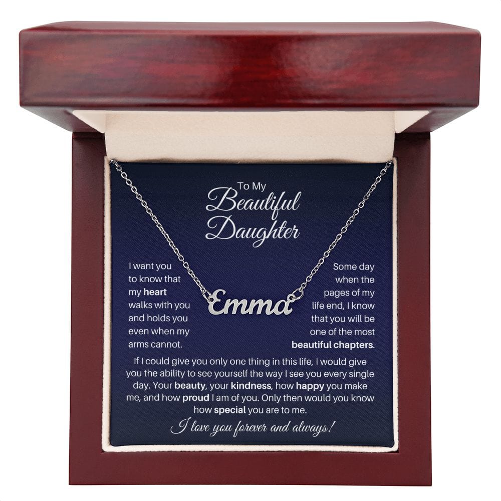 To My Beautiful Daughter Personalized Name Necklace - My Heart Walks With You - Custom Jewelry Gift for Daughter Luxury Box