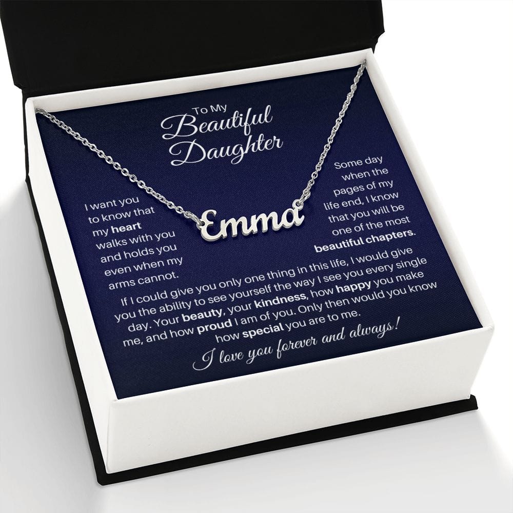 To My Beautiful Daughter Personalized Name Necklace - My Heart Walks With You - Custom Jewelry Gift for Daughter Standard Box