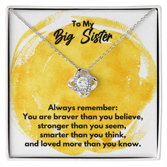 To My Big Sister Love Knot Necklace - Always Remember Motivational Graduation Gift - Big Sister Wedding Gift - Birthday Gift 14K White Gold Finish / Standard Box