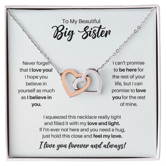 To My Big Sister Necklace - Promise to Love You - Motivational Graduation Gift - Big Sister Birthday Gift - Christmas Gift Polished Stainless Steel & Rose Gold Finish / Standard Box