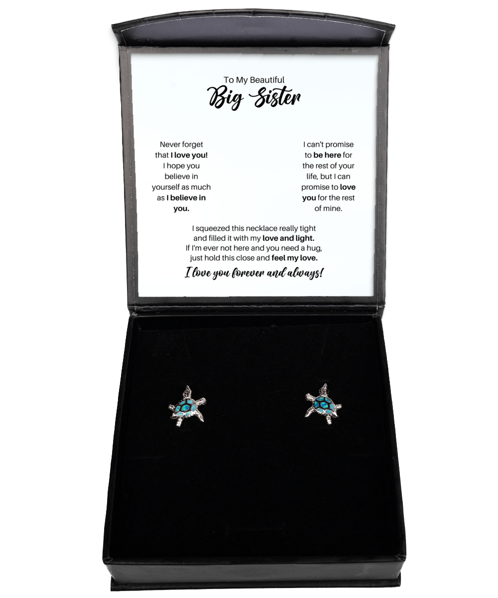 To My Big Sister Necklace - Promise to Love You - Opal Turtle Earrings for Birthday, Mother's Day, Christmas - Jewelry Gift for Big Sister