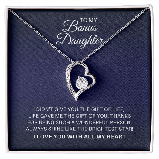 To My Bonus Daughter Necklace - Brightest Star - Jewelry Gift for Stepdaughter or Daughter-in-Law 14k White Gold Finish / Standard Box