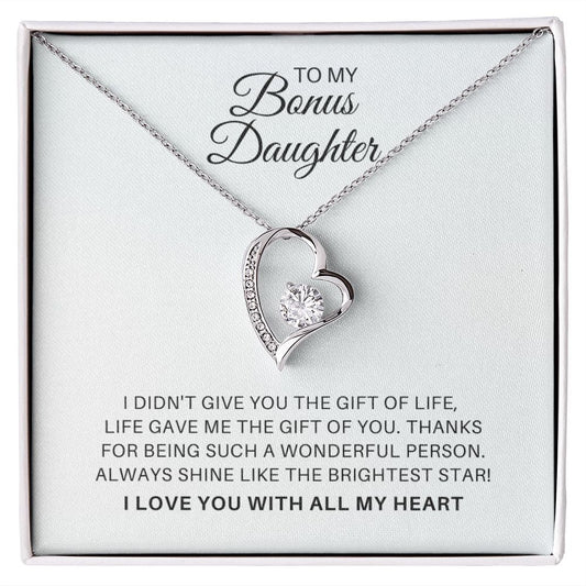 To My Bonus Daughter Necklace - Brightest Star - Jewelry Gift for Stepdaughter or Daughter-in-Law 14k White Gold Finish / Standard Box
