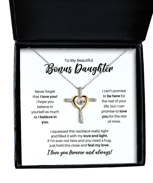 To My Bonus Daughter Necklace - Promise to Love You - Cross Necklace for Birthday, Mother's Day, Christmas - Jewelry Gift for Stepdaughter, Daughter-in-Law