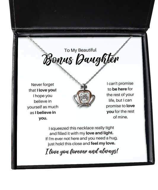 To My Bonus Daughter Necklace - Promise to Love You - Crown Necklace for Birthday, Mother's Day, Christmas - Jewelry Gift for Stepdaughter, Daughter-in-Law