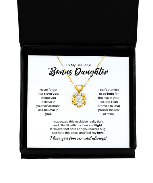 To My Bonus Daughter Necklace - Promise to Love You - Heart Knot Gold Necklace for Birthday, Mother's Day, Christmas - Jewelry Gift for Stepdaughter, Daughter-in-Law