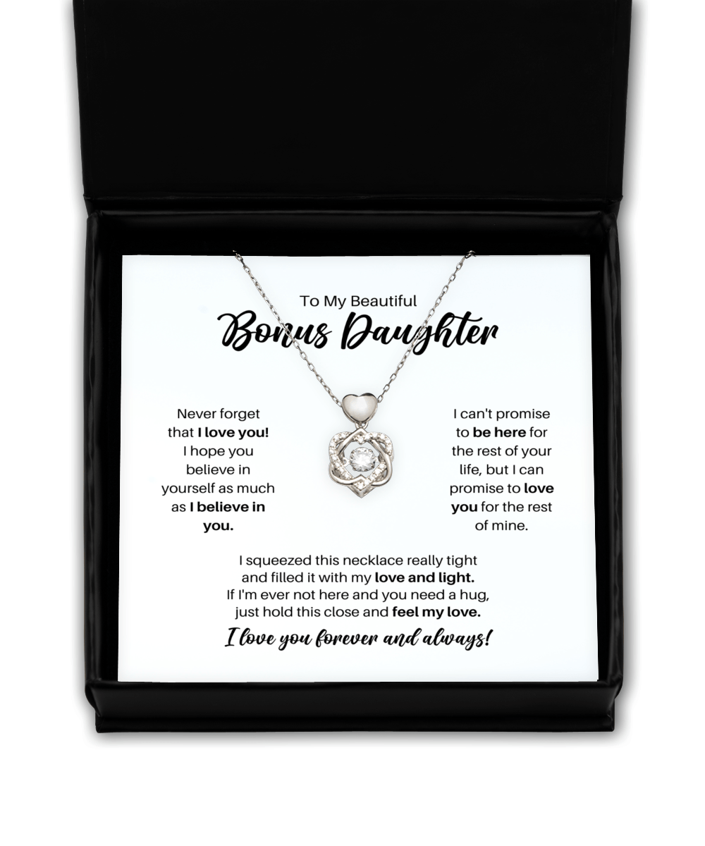 To My Bonus Daughter Necklace - Promise to Love You - Heart Knot Silver Necklace for Birthday, Mother's Day, Christmas - Jewelry Gift for Stepdaughter, Daughter-in-Law