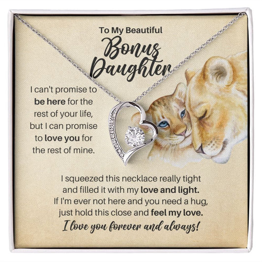 To My Bonus Daughter Necklace - Promise to Love You Lion - Motivational Graduation Gift - Bonus Daughter Birthday Gift - Christmas Gift 14k White Gold Finish / Standard Box