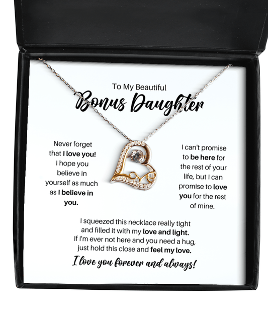 To My Bonus Daughter Necklace - Promise to Love You - Love Heart Necklace for Birthday, Mother's Day, Christmas - Jewelry Gift for Stepdaughter, Daughter-in-Law