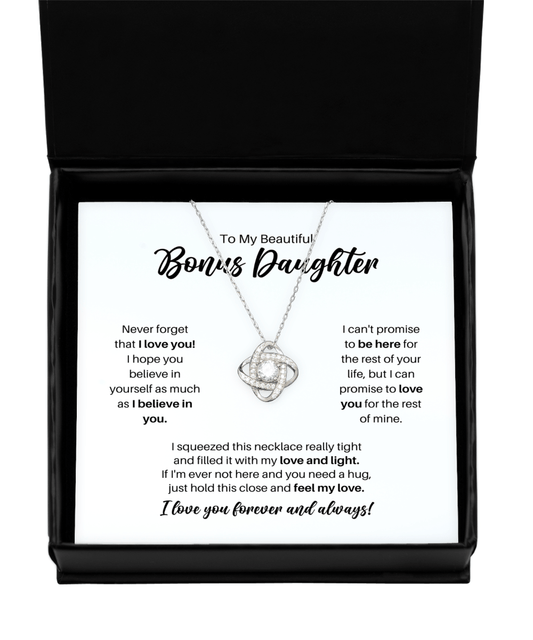 To My Bonus Daughter Necklace - Promise to Love You - Love Knot Silver Necklace for Birthday, Mother's Day, Christmas - Jewelry Gift for Stepdaughter, Daughter-in-Law