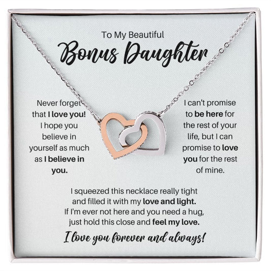 To My Bonus Daughter Necklace - Promise to Love You - Motivational Graduation Gift - Bonus Daughter Birthday Gift - Christmas Gift Polished Stainless Steel & Rose Gold Finish / Standard Box