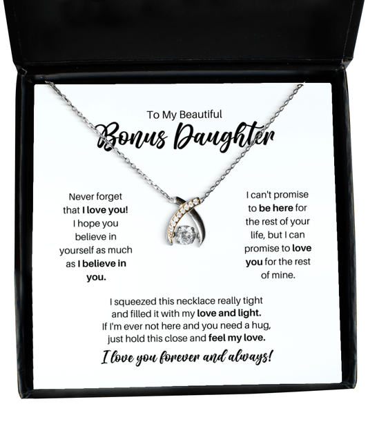 To My Bonus Daughter Necklace - Promise to Love You - Wishbone Necklace for Birthday, Mother's Day, Christmas - Jewelry Gift for Stepdaughter, Daughter-in-Law