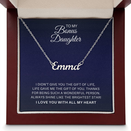To My Bonus Daughter Personalized Name Necklace - Brightest Star - Custom Jewelry Gift for Stepdaughter or Daughter-in-Law