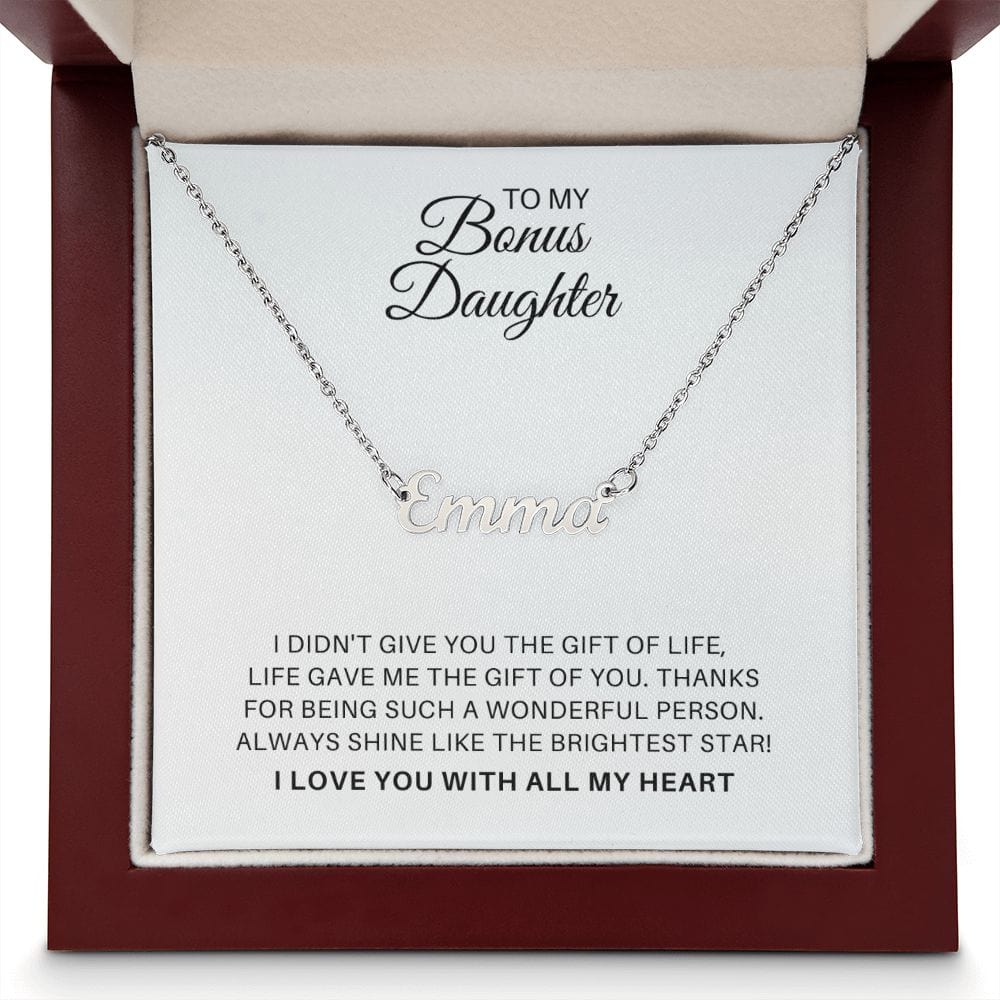To My Bonus Daughter Personalized Name Necklace - Brightest Star - Custom Jewelry Gift for Stepdaughter or Daughter-in-Law