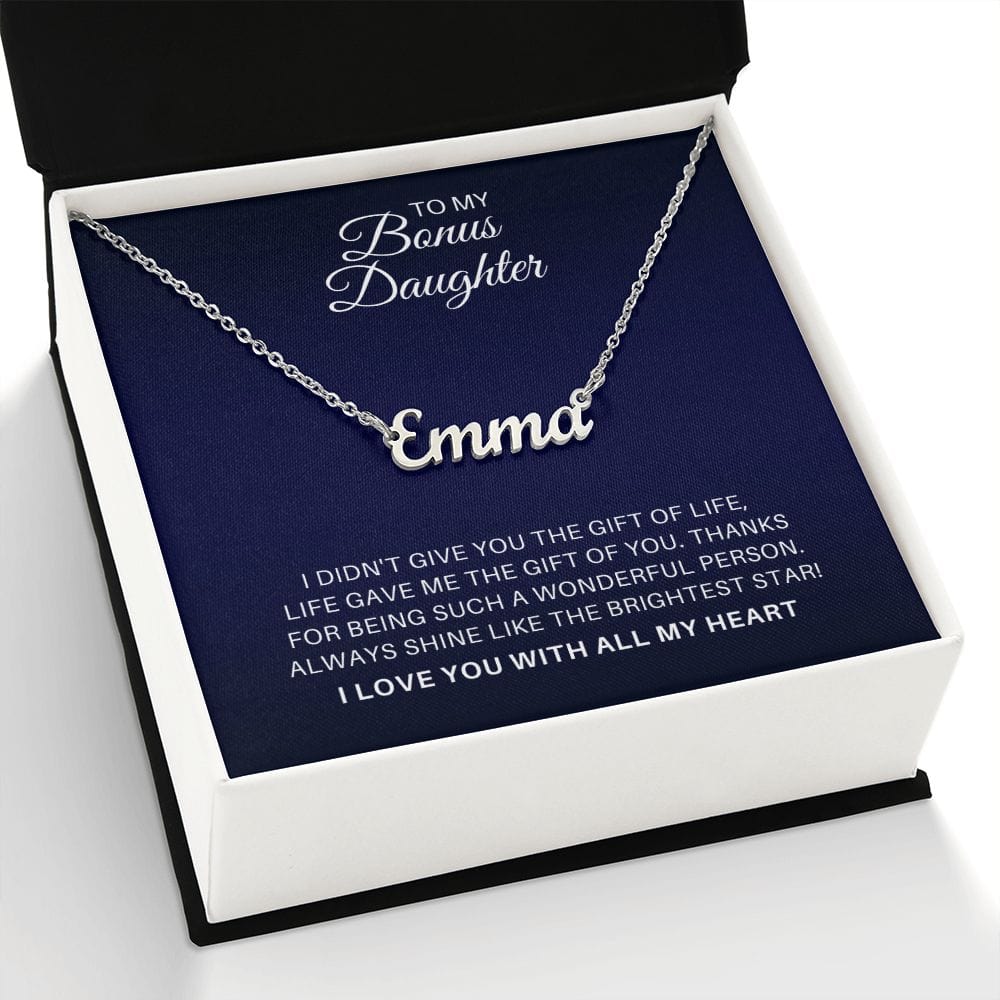 To My Bonus Daughter Personalized Name Necklace - Brightest Star - Custom Jewelry Gift for Stepdaughter or Daughter-in-Law Standard Box