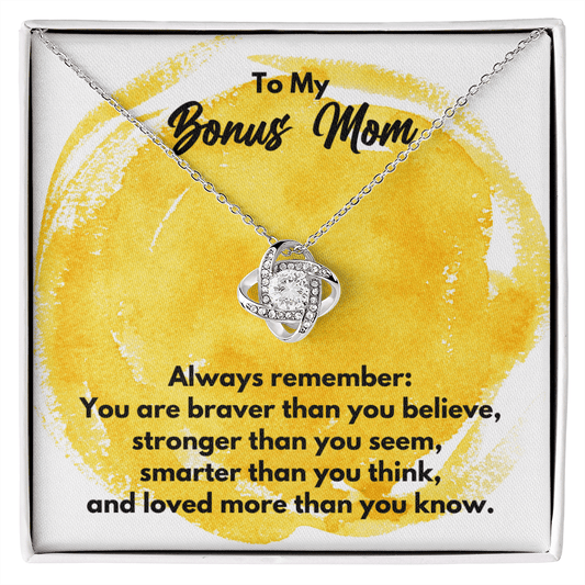 To My Bonus Mom Love Knot Necklace - Always Remember Motivational Graduation Gift - Bonus Mom Wedding Gift - Birthday Gift 14K White Gold Finish / Standard Box