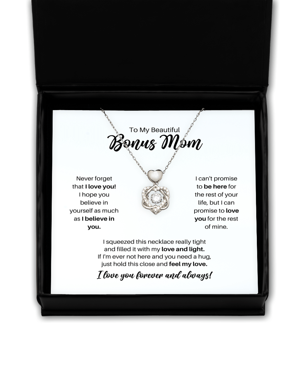 To My Bonus Mom Necklace - Promise to Love You - Heart Knot Silver Necklace for Birthday, Mother's Day, Christmas - Jewelry Gift Stepmother, Mother-in-Law