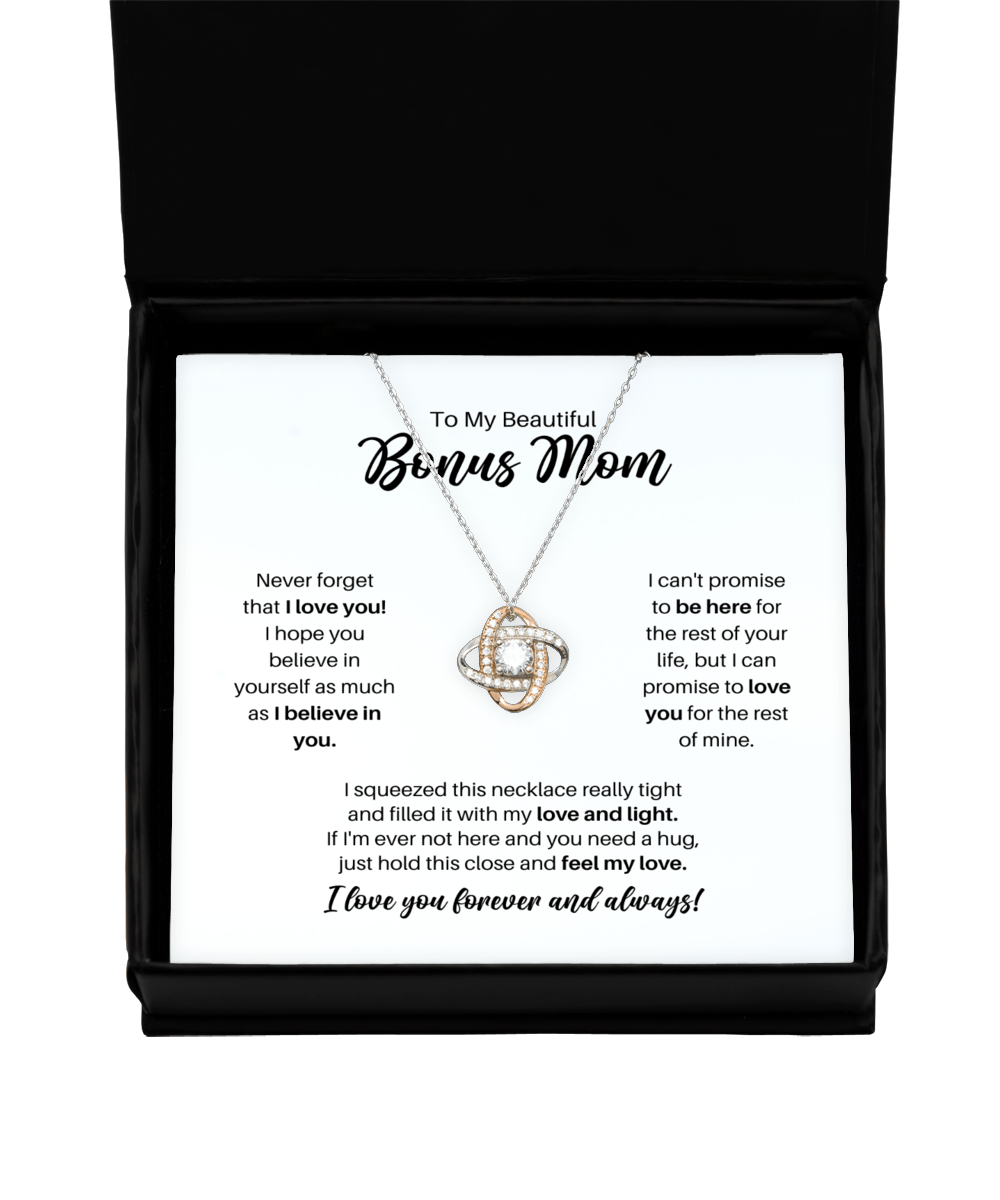 To My Bonus Mom Necklace - Promise to Love You - Love Knot Rose Gold Necklace for Birthday, Mother's Day, Christmas - Jewelry Gift Stepmother, Mother-in-Law