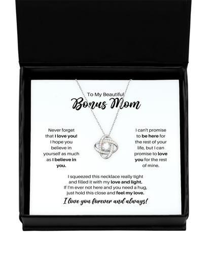 To My Bonus Mom Necklace - Promise to Love You - Love Knot Silver Necklace for Birthday, Mother's Day, Christmas - Jewelry Gift Stepmother, Mother-in-Law