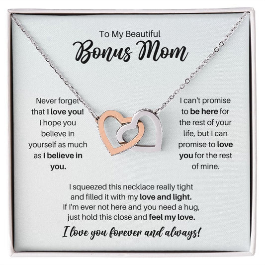 To My Bonus Mom Necklace - Promise to Love You - Motivational Graduation Gift - Bonus Mom Birthday Gift - Christmas Gift Polished Stainless Steel & Rose Gold Finish / Standard Box