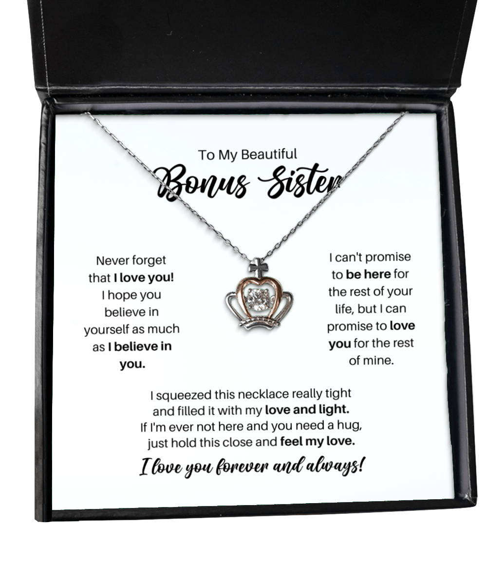 To My Bonus Sister Necklace - Promise to Love You - Crown Necklace for Birthday, Mother's Day, Christmas - Jewelry Gift for Stepsister, Sister-in-Law, BFF