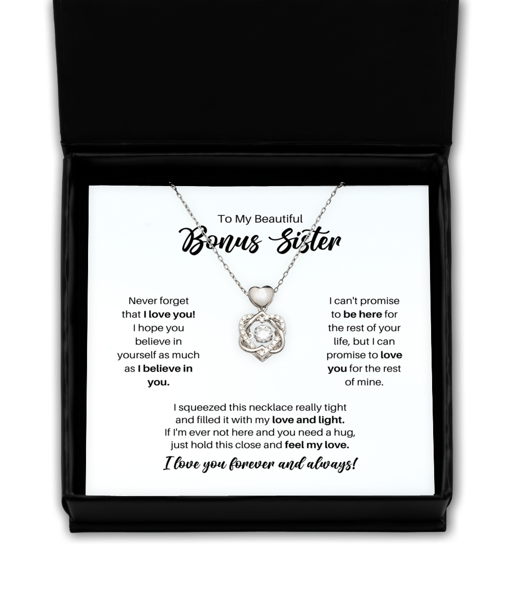 To My Bonus Sister Necklace - Promise to Love You - Heart Knot Silver Necklace for Birthday, Mother's Day, Christmas - Jewelry Gift for Stepsister, Sister-in-Law, BFF