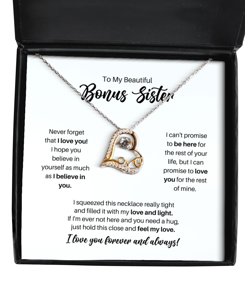 To My Bonus Sister Necklace - Promise to Love You - Love Heart Necklace for Birthday, Mother's Day, Christmas - Jewelry Gift for Stepsister, Sister-in-Law, BFF