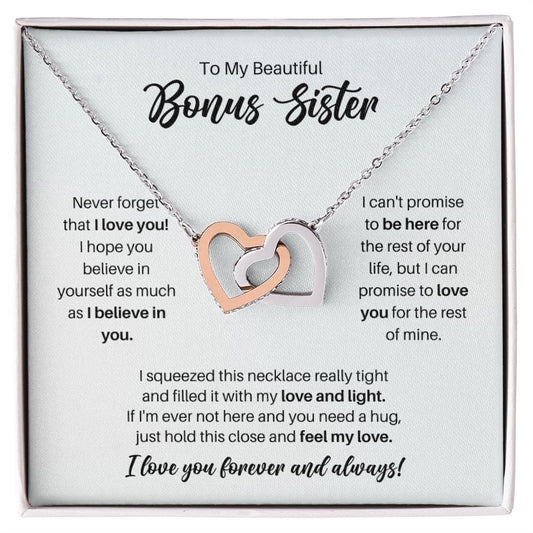 To My Bonus Sister Necklace - Promise to Love You - Motivational Graduation Gift - Bonus Sister Birthday Gift - Christmas Gift Polished Stainless Steel & Rose Gold Finish / Standard Box