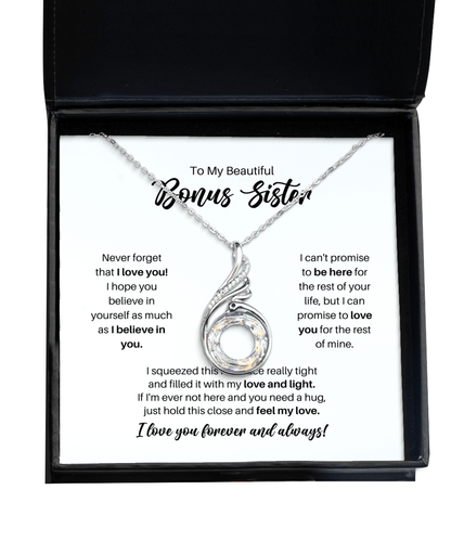 To My Bonus Sister Necklace - Promise to Love You - Phoenix Necklace for Birthday, Mother's Day, Christmas - Jewlery Gift for Stepsister, Sister-in-Law, BFF