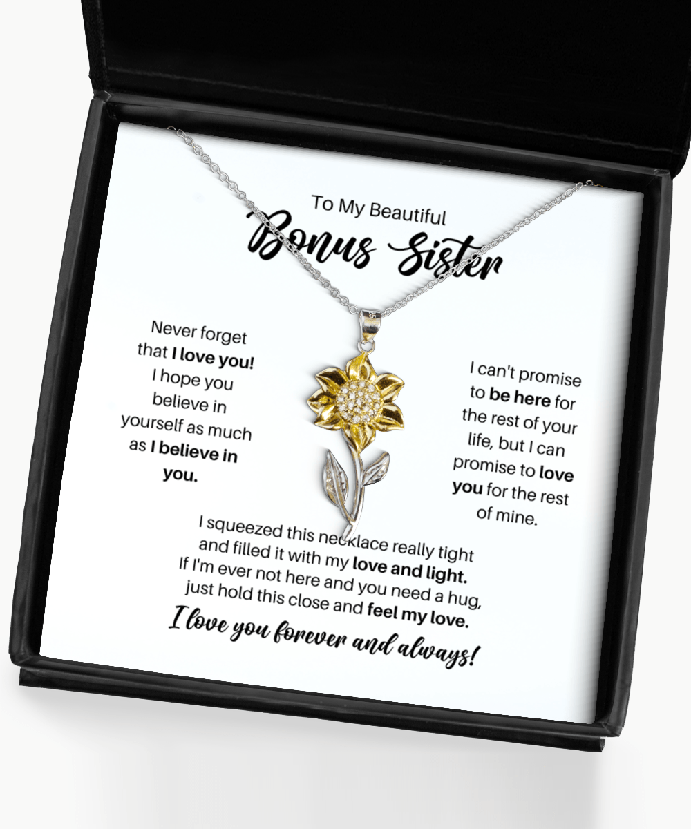 To My Bonus Sister Necklace - Promise to Love You - Sunflower Necklace for Birthday, Mother's Day, Christmas - Jewelry Gift for Stepsister, Sister-in-Law, BFF