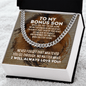 To My Bonus Son Cuban Link Chain Necklace, Motivational Graduation Gift for Bonus Son, Bonus Son Wedding Gift, Birthday Gift for Bonus Son