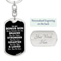 To My Bonus Son Dog Tag Keychain - Always Remember You Are Braver - Motivational Graduation - Stepson, Son-in-Law Birthday Christmas Gift Dog Tag with Swivel Keychain (Steel) / Yes