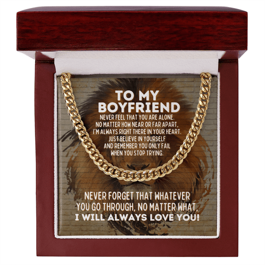 To My Boyfriend Cuban Link Chain Necklace, Motivational Graduation Gift for Boyfriend, Boyfriend Wedding Gift, Birthday Gift for Boyfriend 14K Gold Over Stainless Steel Cuban Link Chain / Luxury Box