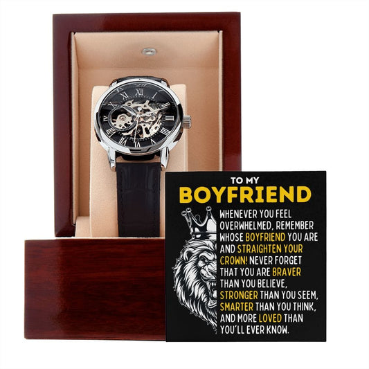 To My Boyfriend Openwork Skeleton Watch - Gift for Boyfriend - Motivational Graduation, Birthday, Christmas, Wedding Gift